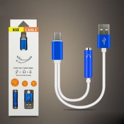 Short Type-C USB Charging Cable and 3.5mm Jack AUX Headphone Audio Adapter Dongle 9.5in (Blue)